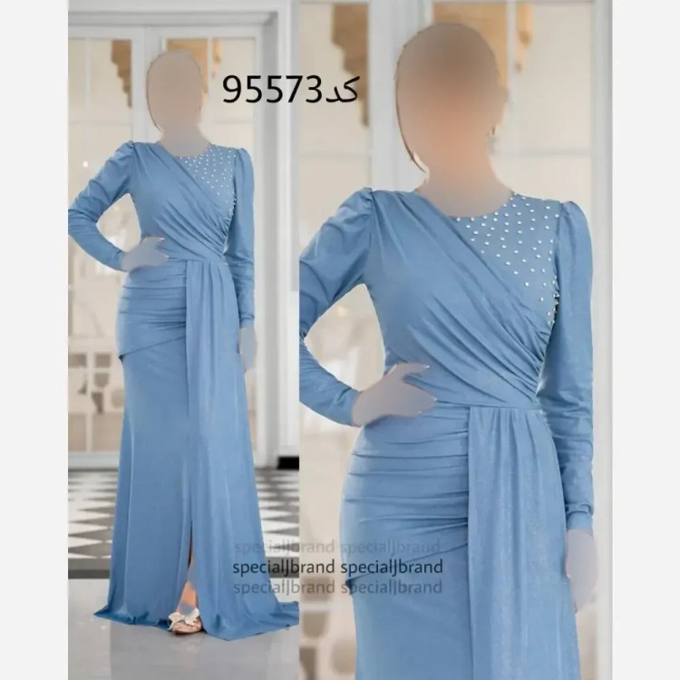 پیراهن مجلسی ماکسی تیساق غواصی فویلی قد 165 پشت زیپ دار سایز 44 تا 50