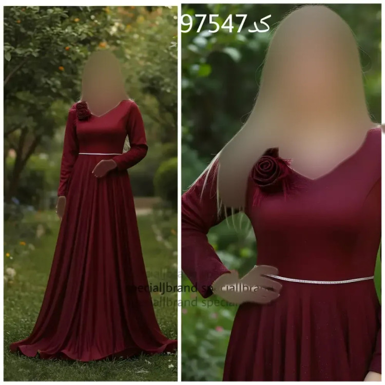 ماکسی مجلسی رایان حریر شنی قد155 اکلیل دار سبز زرشکی سایز 44-46