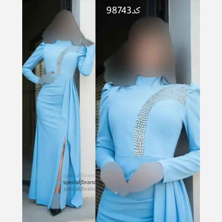 ماکسی مجلسی برفین سنگ دوزی شده قد 165 زیپ دار در رنگ بندی کالباسی، سفید، آبی و سایزهای 40 تا 52