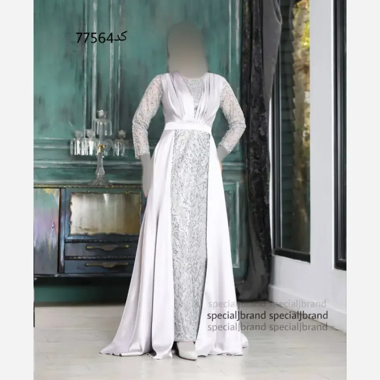 پیراهن مجلسی زنانه آرتمیس ماکسی فلوک شاین و ساتن قد 150 پشت زیپ سایزبندی کامل