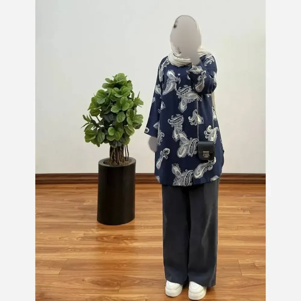 تونیک نخی زنانه مدل آیین خنک و لطیف مناسب بهار و تابستان طرح بته جقه فری سایز