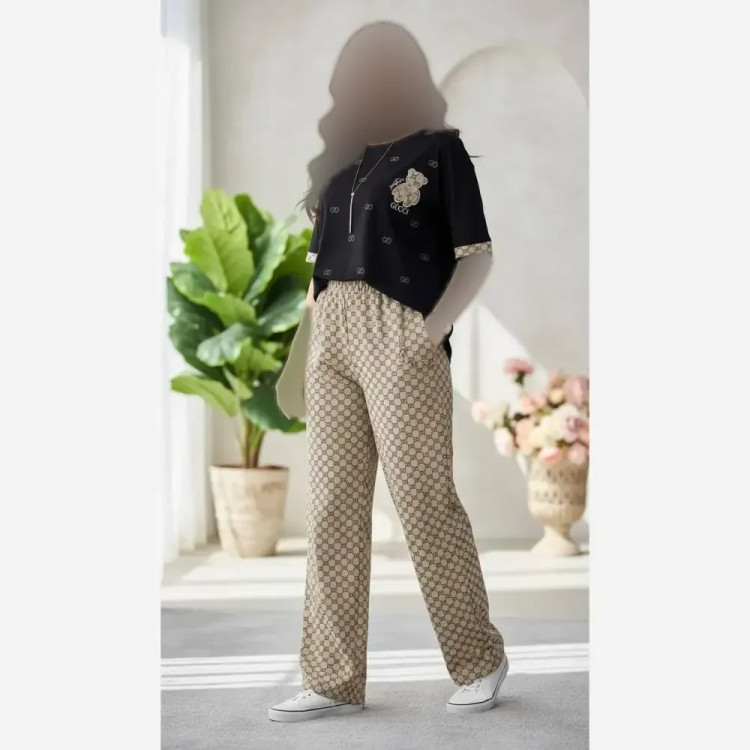 ست دو تیکه تیشرت و شلوار گالکسی نخ پنبه درجه یک زنانه فری سایز تا 48
