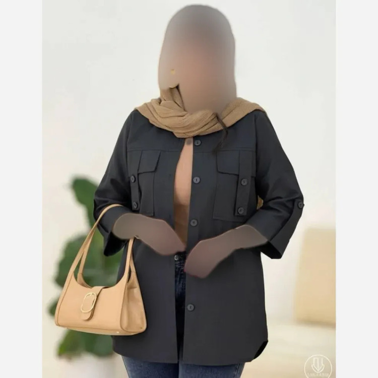 مانتو داکرون اعلا جیب صلیبی رنگ بندی طوسی تیره روشن سرخ سایز 1 2