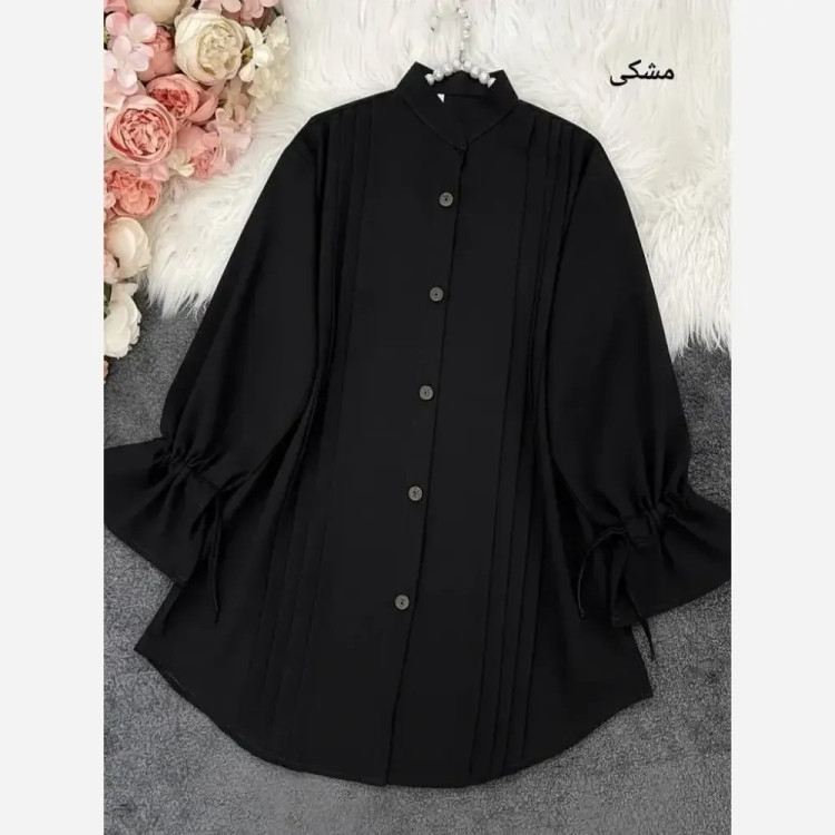 مانتو داکرون اعلا آستین شیپوری بنددار چهار پیله زنانه سایز 38 تا 48