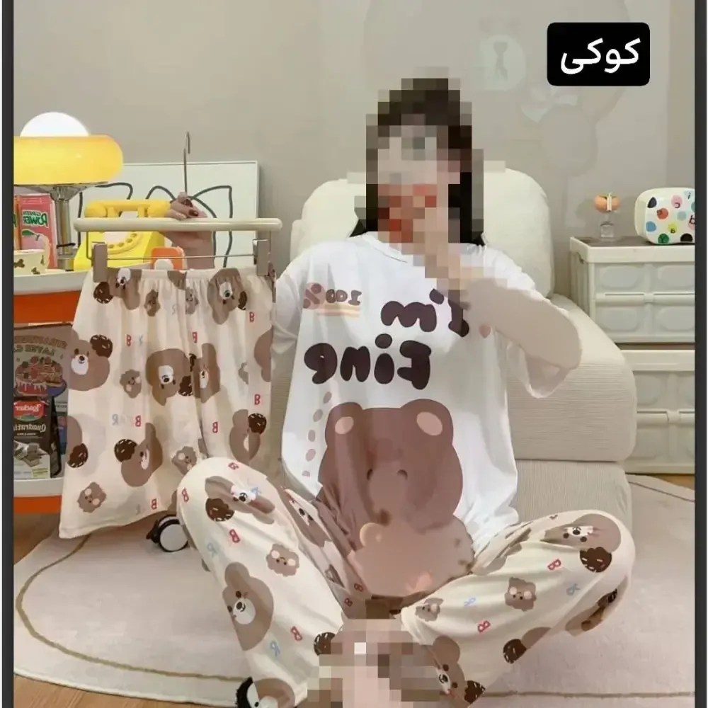 ست سه تیکه راحتی زنانه نخ پنبه فری سایز طرح دار