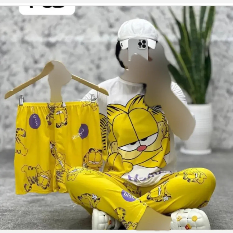 ست سه تیکه راحتی زنانه نخ پنبه فری سایز طرح دار