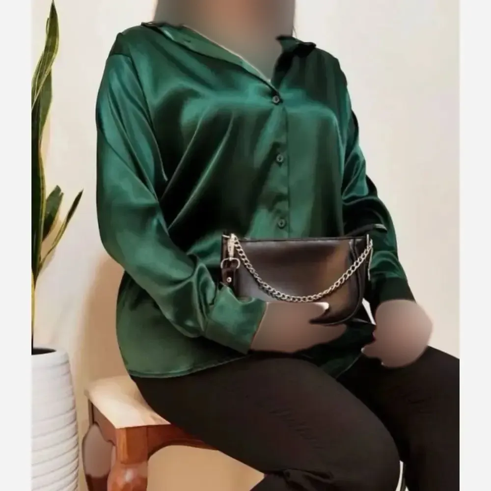 شومیز ساتن فرانسه زنانه قد 70 قد آستین 60 در رنگ های مشکی، سبز، قرمز، صورتی سایز 1 و 2