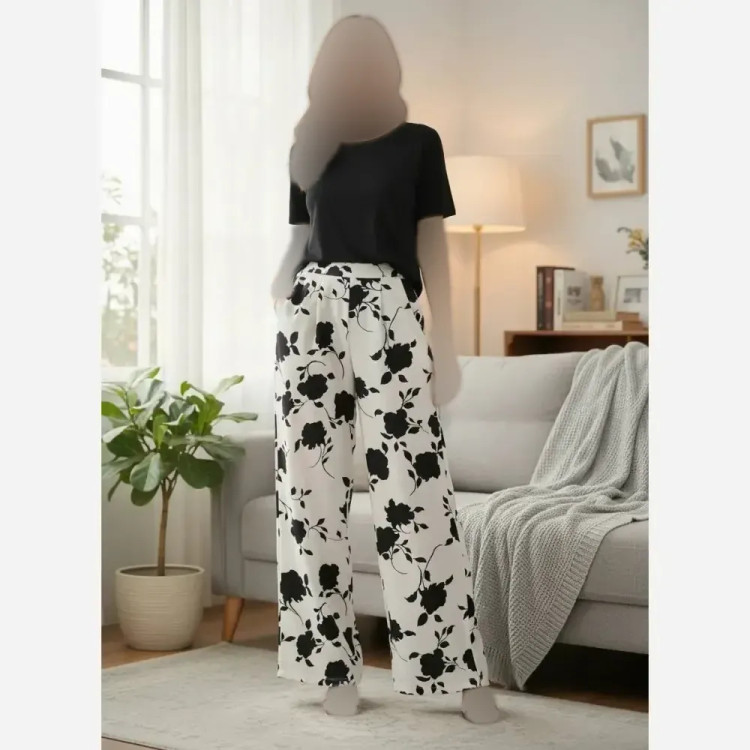 شلوار بگ طرحدار الیزه زنانه خنک و راحت سایزبندی 1 و 2