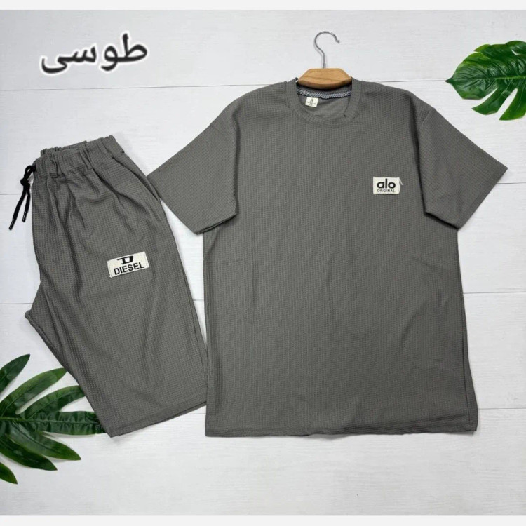ست تیشرت و شلوارک مردانه مدل سیاوش جنس بیسکوئیتی گرم بالا سایز L تا 3XL