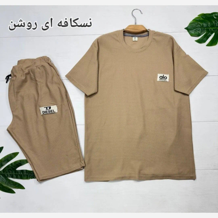 ست تیشرت و شلوارک مردانه مدل سیاوش جنس بیسکوئیتی گرم بالا سایز L تا 3XL