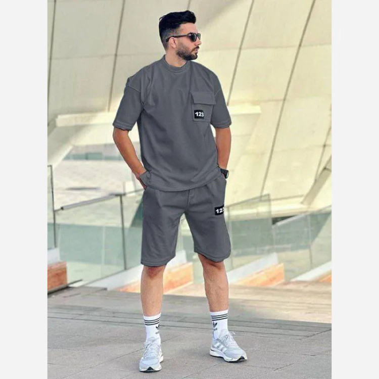 ست تیشرت و شلوارک مردانه مدل سیاوش جنس بیسکوئیتی گرم بالا سایز L تا 3XL