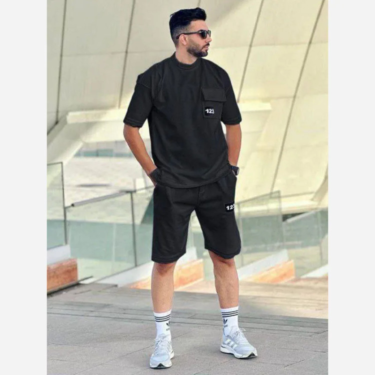 ست تیشرت و شلوارک مردانه مدل سیاوش جنس بیسکوئیتی گرم بالا سایز L تا 3XL