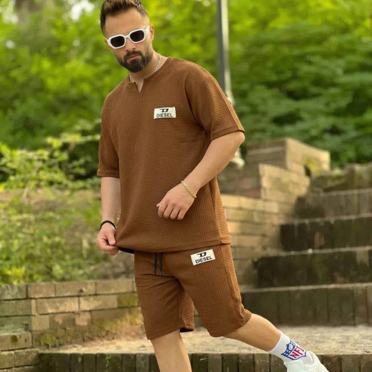 ست تیشرت و شلوارک مردانه مدل سیاوش جنس بیسکوئیتی گرم بالا سایز L تا 3XL