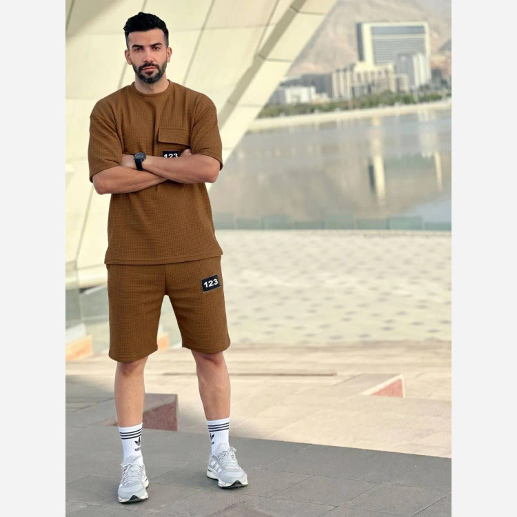 ست تیشرت و شلوارک مردانه مدل سیاوش جنس بیسکوئیتی گرم بالا سایز L تا 3XL