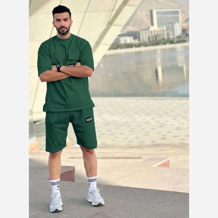 ست تیشرت و شلوارک مردانه مدل سیاوش جنس بیسکوئیتی گرم بالا سایز L تا 3XL