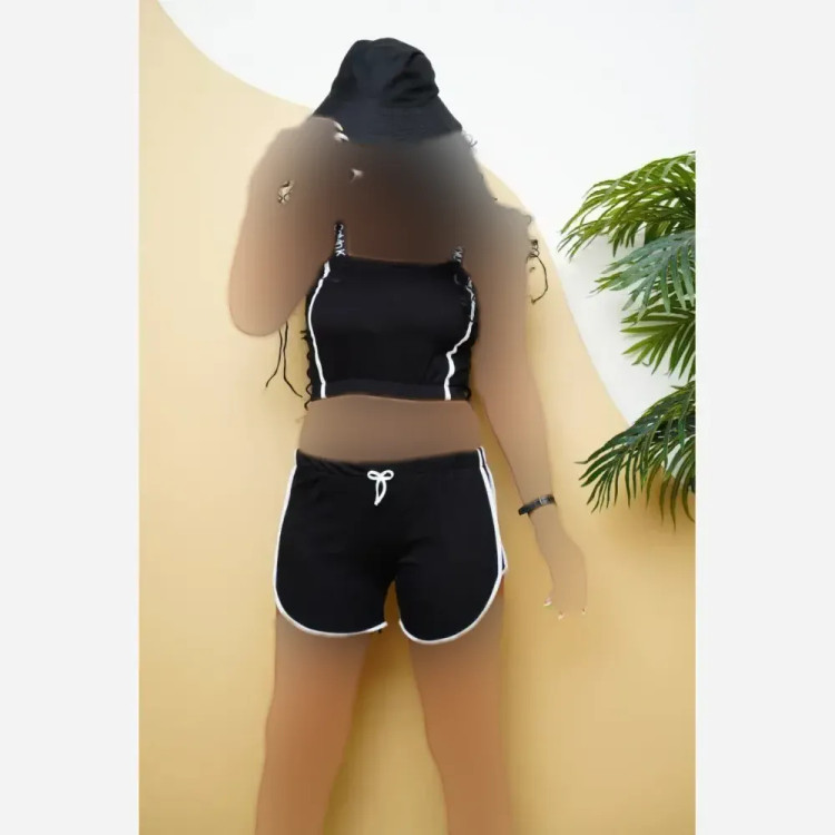 ست تاپ و شورتک زنانه مدل CK جنس نخ پنبه رنگ مشکی فری سایز 36 تا 44