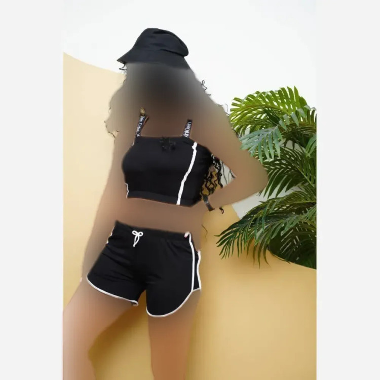 ست تاپ و شورتک زنانه مدل CK جنس نخ پنبه رنگ مشکی فری سایز 36 تا 44