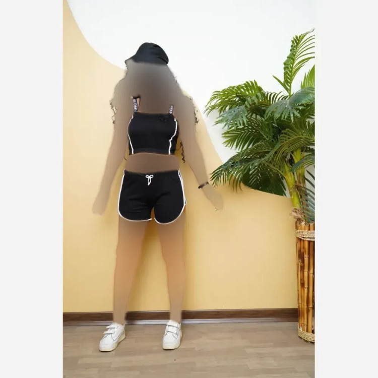 ست تاپ و شورتک زنانه مدل CK جنس نخ پنبه رنگ مشکی فری سایز 36 تا 44