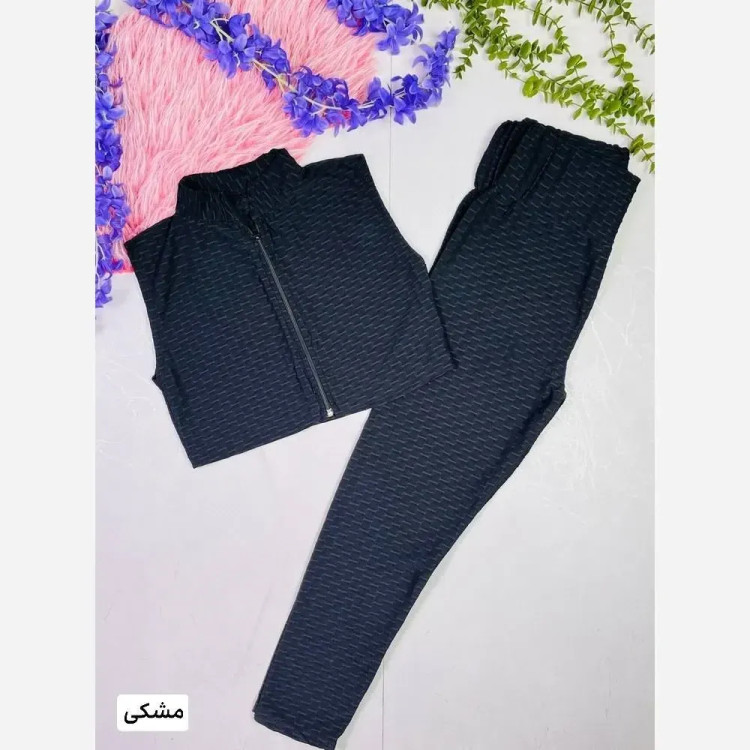 ست کراپ و شلوار ورزشی زنانه جنس زنبوری سایز 36 تا 46