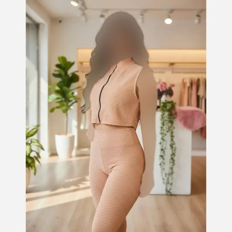 ست کراپ و شلوار ورزشی زنانه جنس زنبوری سایز 36 تا 46