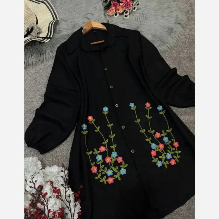 شومیز مانتویی گلدوزی شده زنانه جنس شانتون مدل ساناز