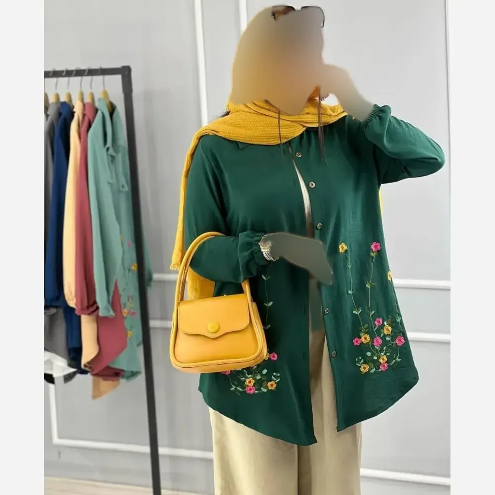 شومیز مانتویی گلدوزی شده زنانه جنس شانتون مدل ساناز