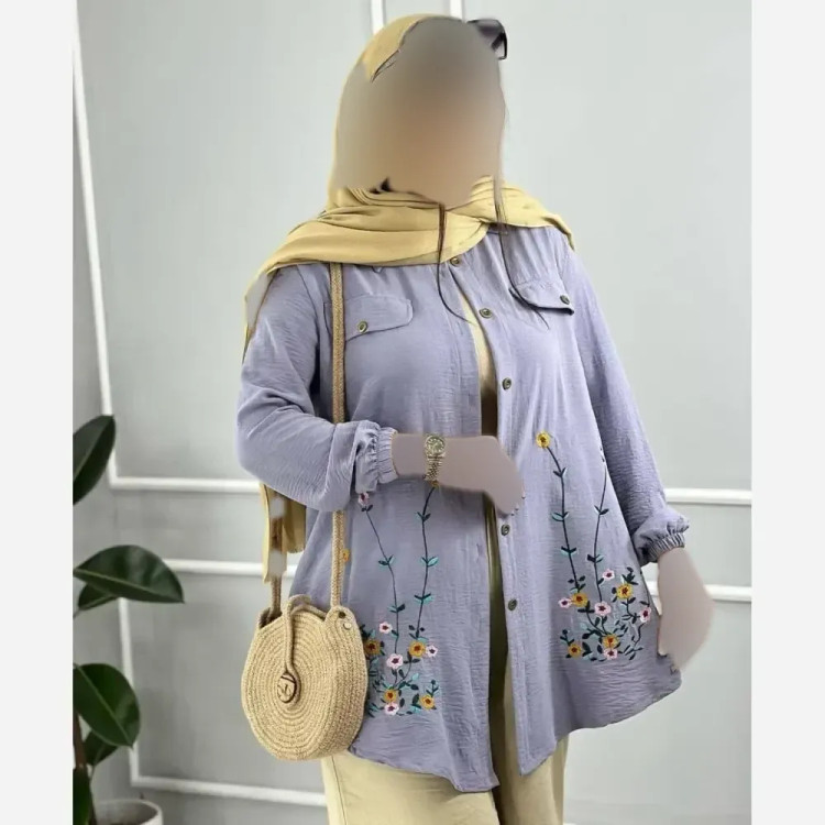 شومیز مانتویی گلدوزی شده زنانه جنس شانتون مدل ساناز