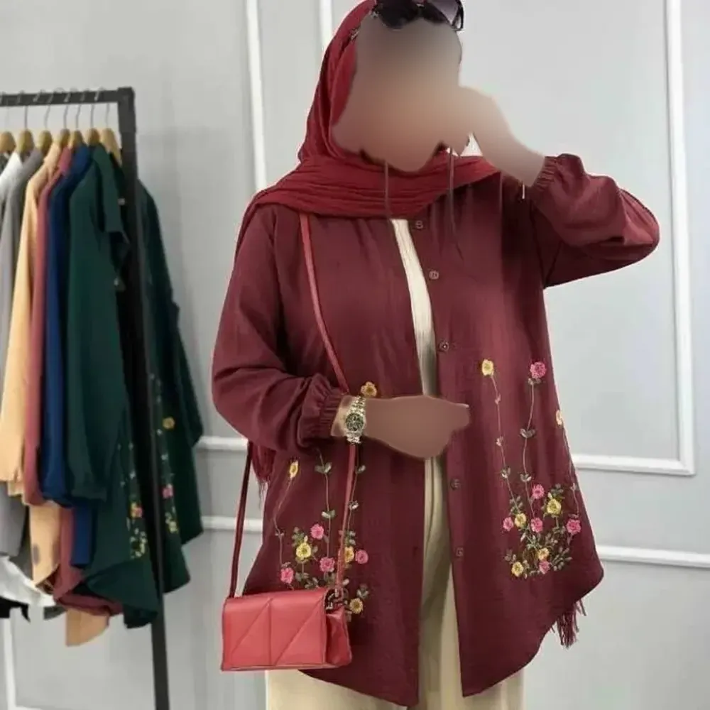 شومیز مانتویی گلدوزی شده زنانه جنس شانتون مدل ساناز