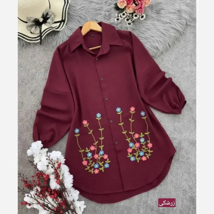 شومیز مانتویی گلدوزی شده زنانه جنس شانتون مدل ساناز