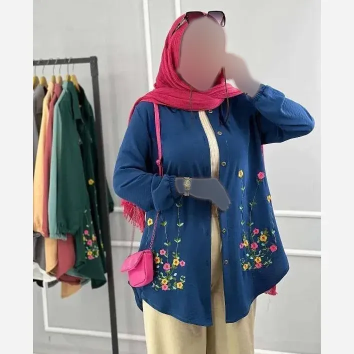 شومیز مانتویی گلدوزی شده زنانه جنس شانتون مدل ساناز