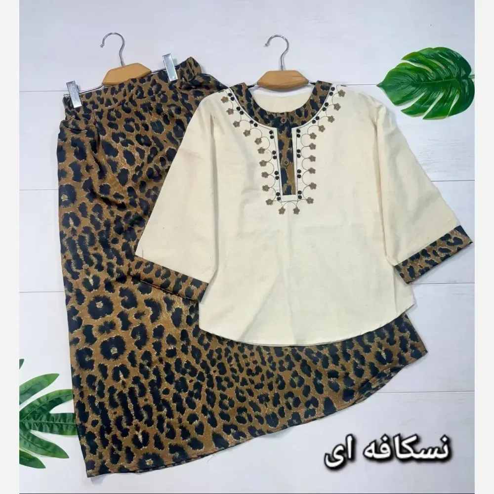 ست بلوز و دامن زنانه مدل آتریسا جنس شانتون فری سایز