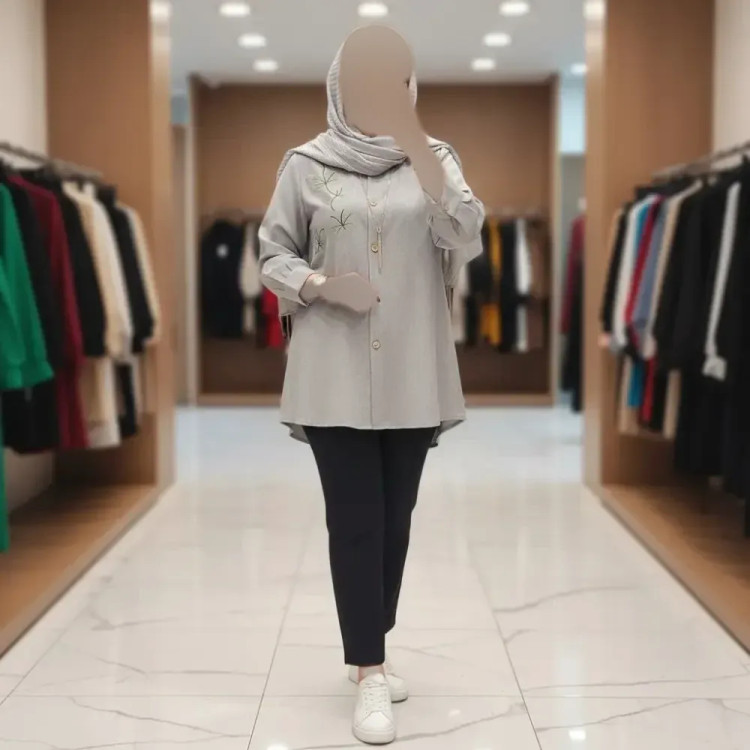 شومیز مانتویی گلدوزی شده زنانه مدل گلاره جنس شانتون پفکی فری سایز