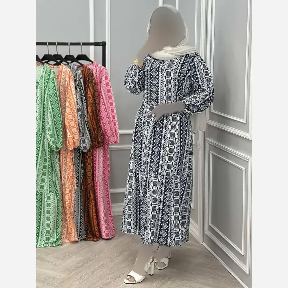 پیراهن زنانه مجلسی طرح دار جنس بوگاتی فری سایز کمربند دار