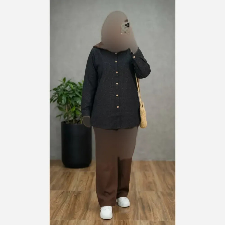 شومیز مانتویی زنانه جنس شانتون ابریشم نگیندار مدل فری سایز