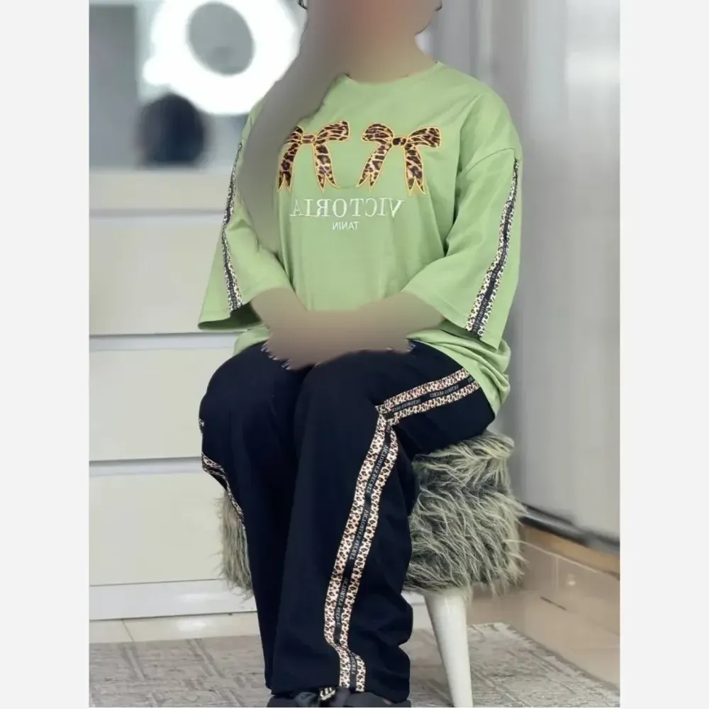 ست دبل پاپیون پلنگی زنانه جنس گلکسی پنبه درجه یک سایز فری 38 تا 48