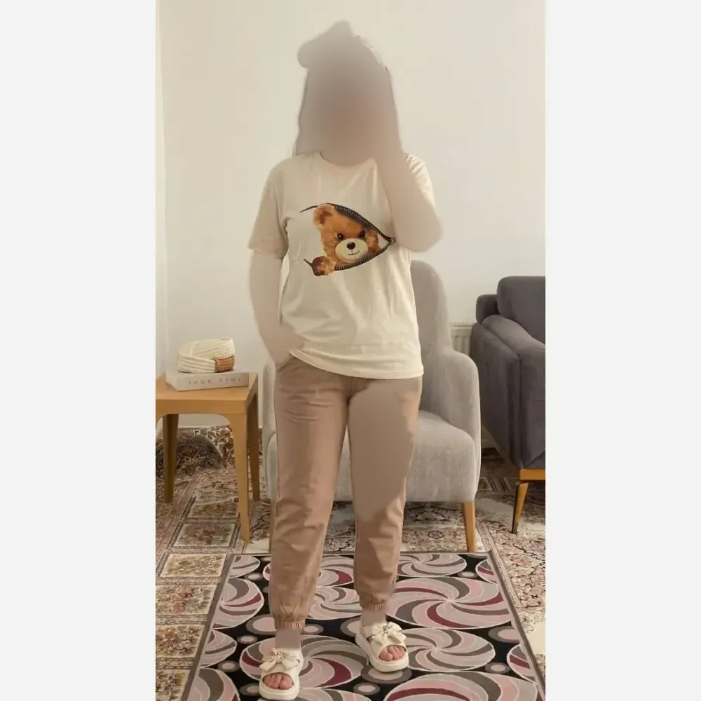 ست تیشرت و شلوار راحتی زنانه طرح تدی جنس سوپر پنبه گلکسی فری سایز 36 تا 46