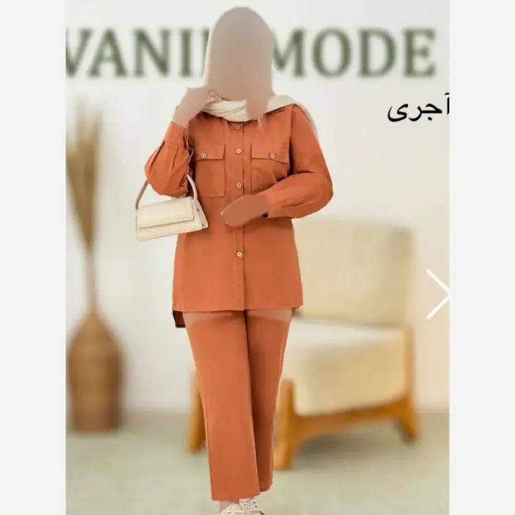 ست مانتو و شلوار لینن جلو جیب زنانه فری سایز مناسب تا 46