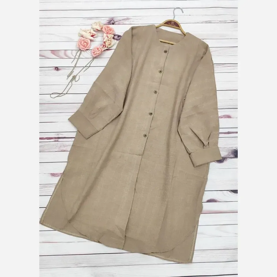 مانتو بلند زنانه مدل شیلا جنس شانتون کنفی سایز بزرگ 44 تا 54