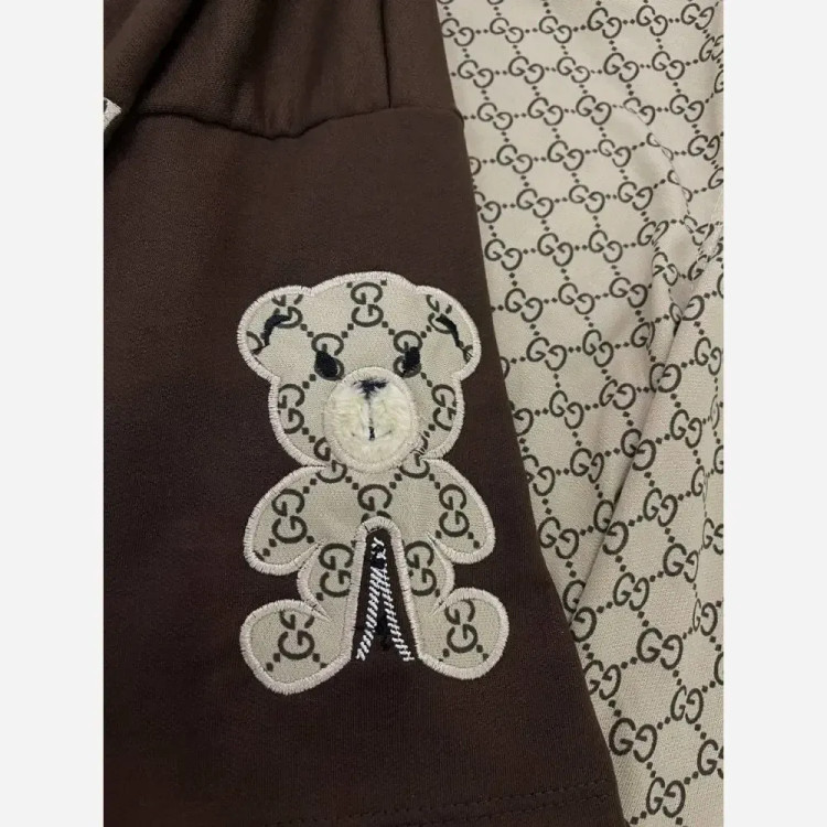 ست دو تیکه تیشرت و شلوار بگ زنانه مدل گوچی جنس گلکسی نخ پنبه درجه یک فری سایز تا 48 رنگ قهوه ای