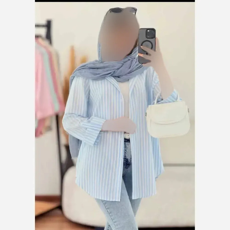 شومیز زنانه راه راه لنین تابستانه آستین پاگن دار جیب دار