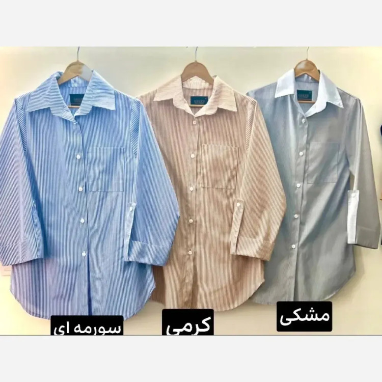 شومیز زنانه راه راه لنین تابستانه آستین پاگن دار جیب دار