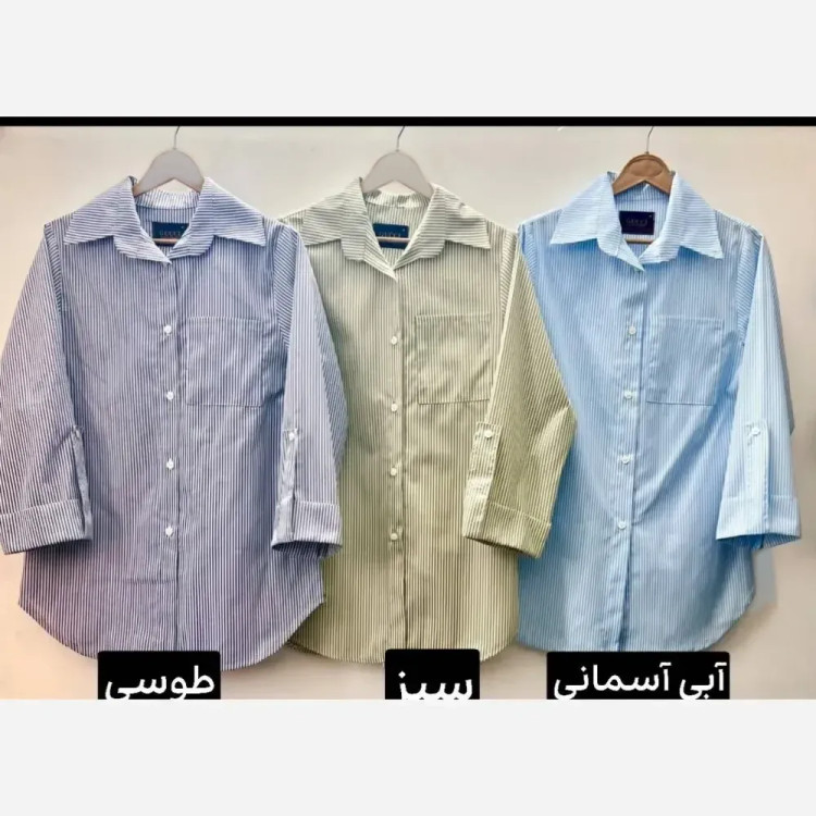 شومیز زنانه راه راه لنین تابستانه آستین پاگن دار جیب دار