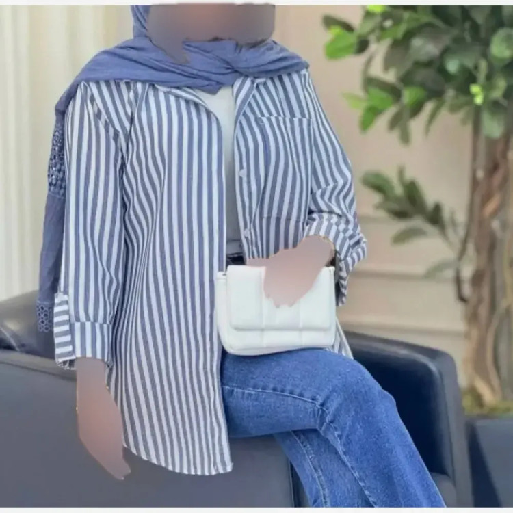 شومیز زنانه راه راه لنین تابستانه آستین پاگن دار جیب دار