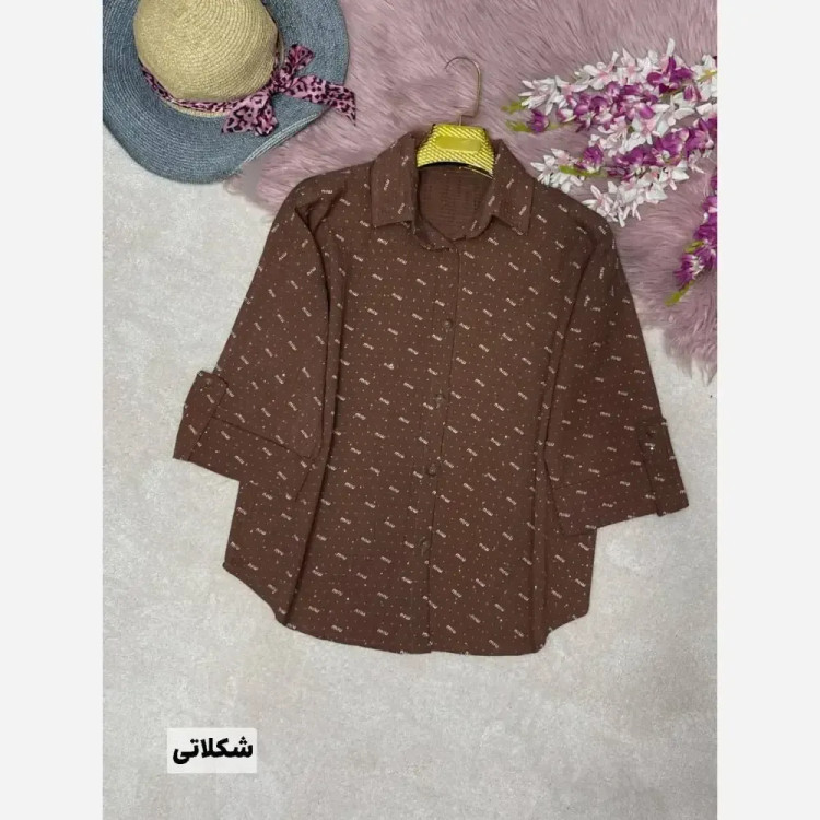 شومیز زنانه مدل miu miu جنس ایوا کاملس نگین دار فری سایز 38 تا 46