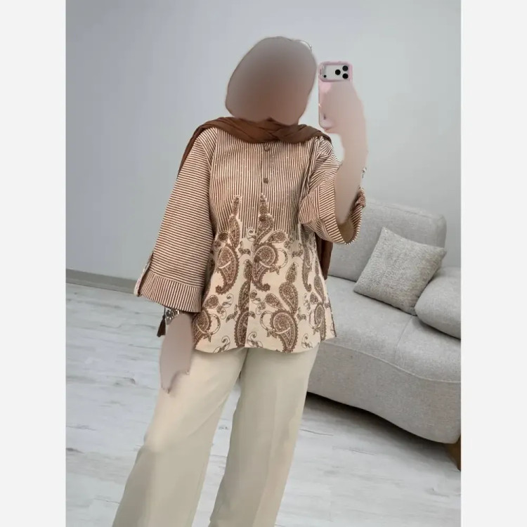 شومیز لنین طرح بته جقه زنانه فری سایز 38 تا 46