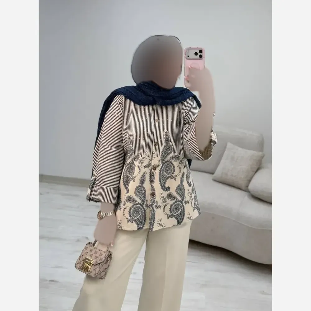 شومیز لنین طرح بته جقه زنانه فری سایز 38 تا 46