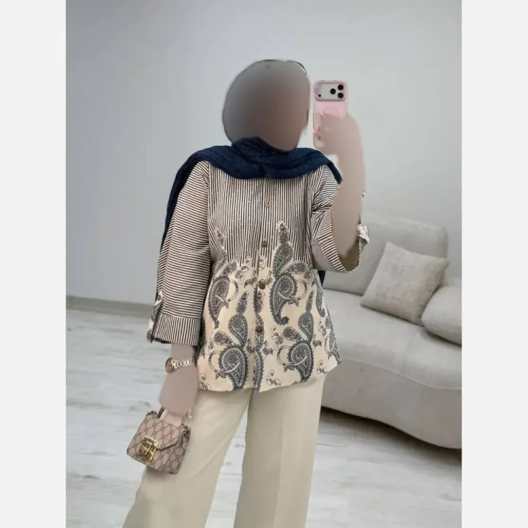 شومیز لنین طرح بته جقه زنانه فری سایز 38 تا 46