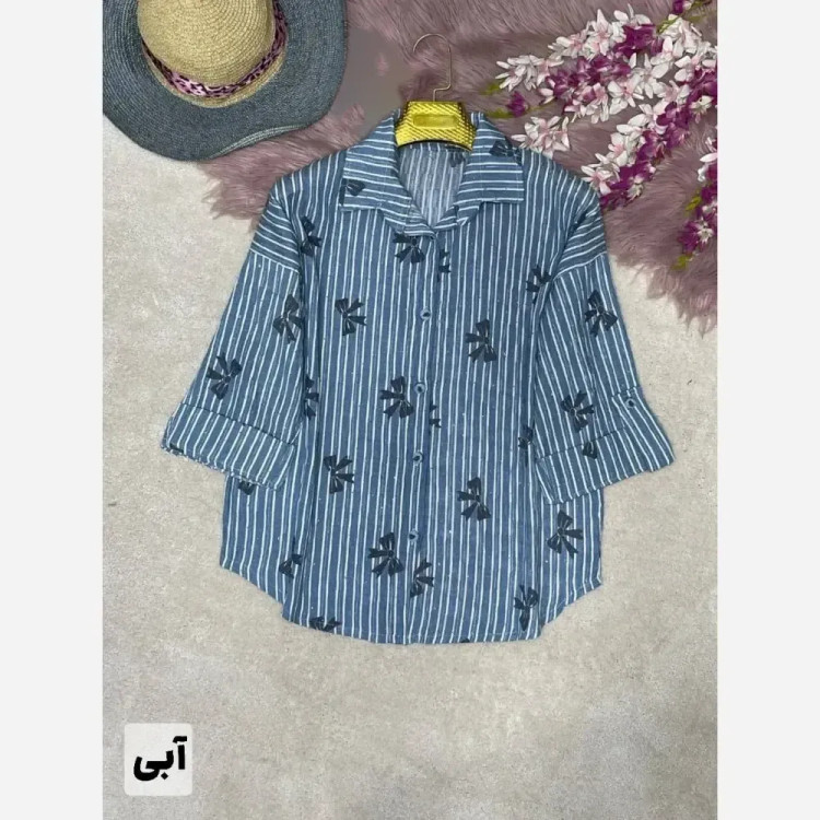 شومیز راه راه عسل جنس ایوا کاملس نگین دار فری سایز 38 تا 46