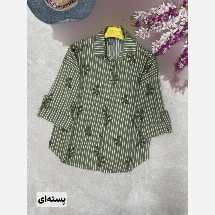 شومیز راه راه عسل جنس ایوا کاملس نگین دار فری سایز 38 تا 46