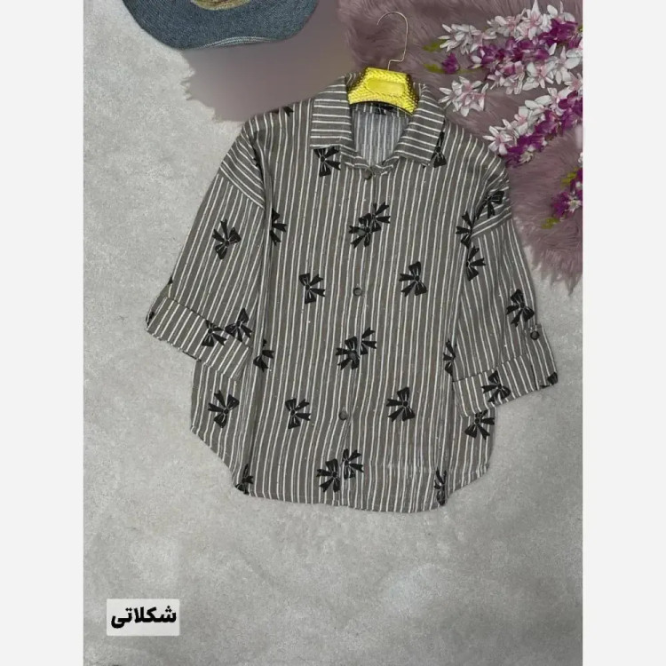 شومیز راه راه عسل جنس ایوا کاملس نگین دار فری سایز 38 تا 46
